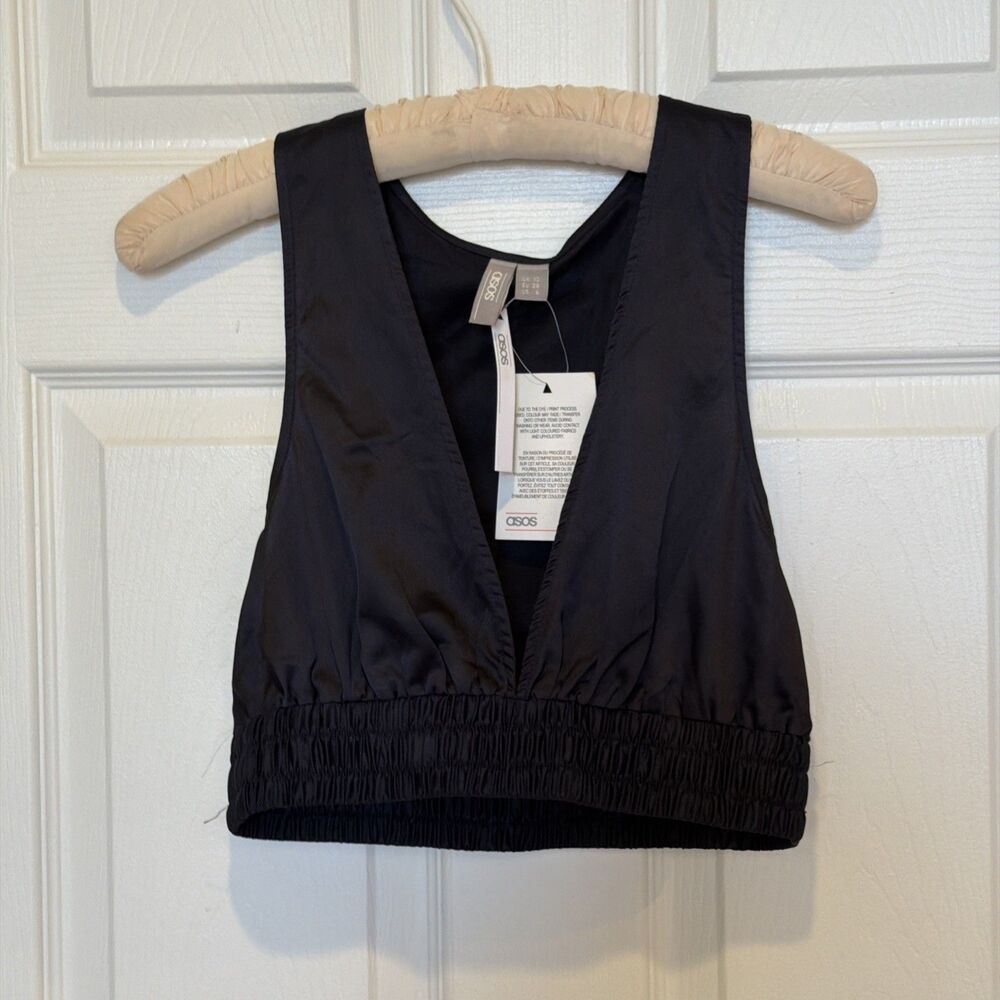 NWT ASOS Black Grunge V Neck Unlined Elastic Goth Top  Size 6